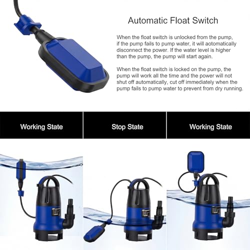 Prostormer 1HP 3700GPH Submersible Sump Pump with Automatic Float Switch | Blue Water Pump, Draining Transfer Clean & Dirty Water, for Pools/Ponds/Gardens/Flooded Cellars/Aquariums/Irrigation - color: Blue