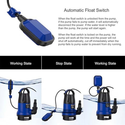 Prostormer 1HP 3700GPH Submersible Sump Pump with Automatic Float Switch | Blue Water Pump, Draining Transfer Clean & Dirty Water, for Pools/Ponds/Gardens/Flooded Cellars/Aquariums/Irrigation - color: Blue