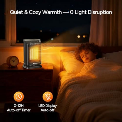 DR.PREPARE 1500W Small Space Heater for Indoor Use, Portable PTC Ceramic Electric Heater with Thermostat, Oscillation, Remote, 12H Timer, 3 Heat Modes + Fan + ECO Mode, Safe Heater for Office Bedroom - size: 9.7''H/ 70° Auto Oscillation