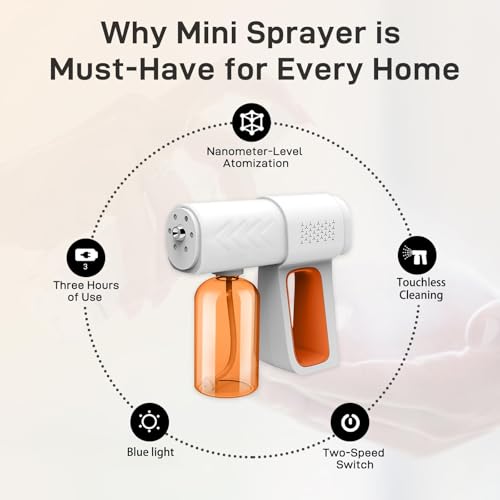 Professional Fogger Machine, 380ml Wireless Nano Sprayer Gun | Rechargeable ULV Atomizer with Blue Light for Touchless Cleaning - color: Orange