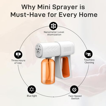 Professional Fogger Machine, 380ml Wireless Nano Sprayer Gun | Rechargeable ULV Atomizer with Blue Light for Touchless Cleaning - color: Orange