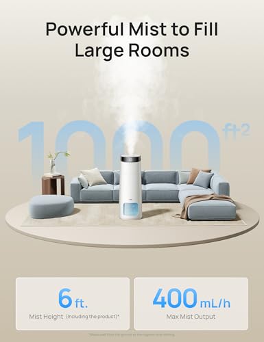 DREO 16L Smart Humidifier Large Room 1000 ft², 130H Runtime, 30dB, Top Fill | Auto Mode, Remote/Touch/Voice & APP Control, Clean Tank Technology, RGB Light, Cool Mist Humidifiers 755S for Bedroom, White - color: White