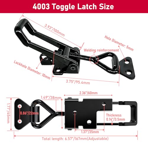 2 Pack Heavy Duty Toggle Clamp Latch 4003 Style - 1320Lbs Capacity Adjustable Quick Release Hasp Clamps - size: 4003-2pcs
