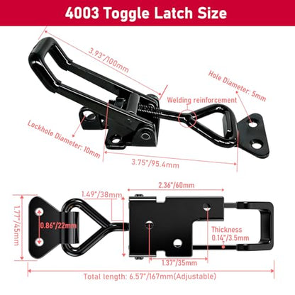 2 Pack Heavy Duty Toggle Clamp Latch 4003 Style - 1320Lbs Capacity Adjustable Quick Release Hasp Clamps - size: 4003-2pcs