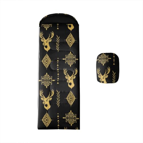 Erosebridal Sugar Skull Kids Sleeping Bag Southwestern Aztec Western Camping Blanket for Hiking Travel Hunting Sleep Bag - color: Black Yellow Gold 4