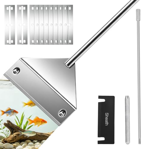 25 in Algae Scraper for Glass Aquariums - with Sheath, 10 Blades | Wide Blade, Durable Stainless Steel, Powerfully Remove Stubborn Algae, Included Blade Sheath, 10 Replaceable Blades