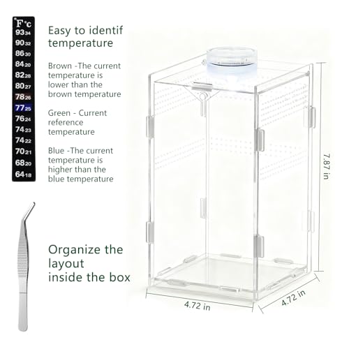 Acrylic Jumping Spider Enclosure, Small Reptile Insect Terrarium, Spider Tank with Magnetic Door & All-Side Vent, Pre-Assembled Habitat for Spiderling, Mantis, Tarantula, Snail 7.8" * 4.7" * 4.7