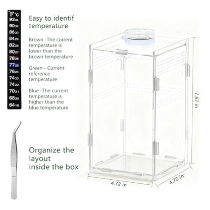 Acrylic Jumping Spider Enclosure, Small Reptile Insect Terrarium, Spider Tank with Magnetic Door & All-Side Vent, Pre-Assembled Habitat for Spiderling, Mantis, Tarantula, Snail 7.8" * 4.7" * 4.7