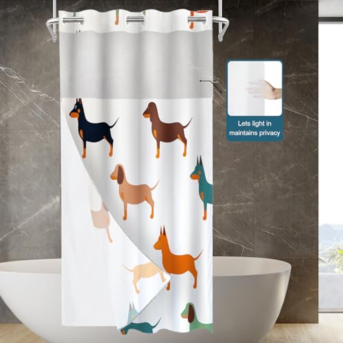 Cute Dachshund No Hooks Shower Curtain with Snap in Liner Set, Dog Small Puppies Textile Animal Hunter Tub Curtainn Mesh Top Window & Magnetic Hem Waterproof 35.5X74 Inch - color: Animal Dog Red, size: 35.4"W x 74"L (Pack of 1)