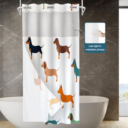 Cute Dachshund No Hooks Shower Curtain with Snap in Liner Set, Dog Small Puppies Textile Animal Hunter Tub Curtainn Mesh Top Window & Magnetic Hem Waterproof 35.5X74 Inch - color: Animal Dog Red, size: 35.4"W x 74"L (Pack of 1)