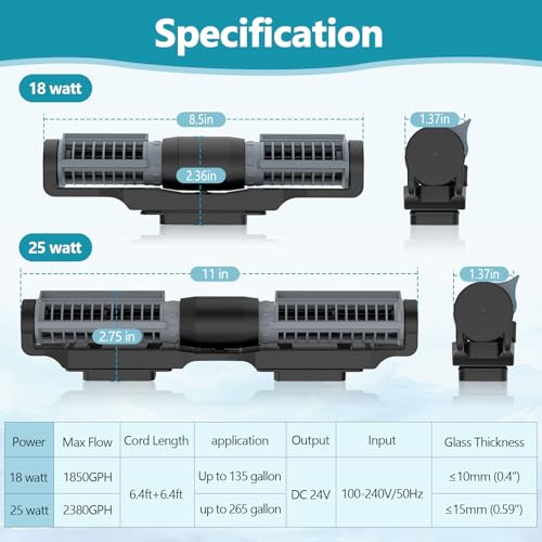 hygger Aquarium Gyre Wave Maker Fish Tank Cross-Flow Pump Adjustable Aquarium Water Circulation Powerhead with Controller Magnetic Base (2380GPH) - size: 2380GPH