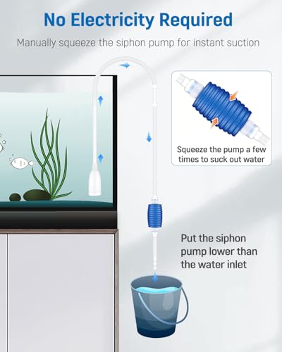 Pawfly Aquarium Water Changer Aquarium Siphon Vacuum Cleaner for 20-40 Gallon Fish Tank, Vacuum Gravel Cleaner with 4.4" Long Hose Manual Aquarium Cleaning Tools for Water Changing and Maintenance