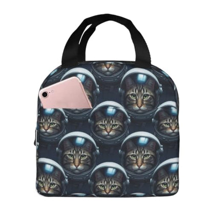 Women Cat Astronaut Print Insulated Lunch Bag Cooler | Cat Astronaut, Lightweight Nylon Thermal Tote, Leakproof Design for Office & Beach - color: Pattern (865)