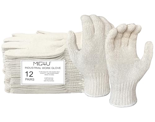 MIG4U 12 Pairs Work Gloves - Cotton String Gloves for Safety Work - Glove Liner Hand Saver Heat Protection for BBQ (Large, Standard) - color: Standard, size: Large