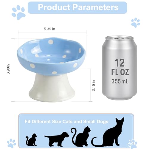 Blue Mushroom Cat Bowl, Elevated Ceramic Bowl for Cats | Cute Mushroom Design, Elevated, Ceramic, Whisker Friendly, Anti Vomiting - color: Blue