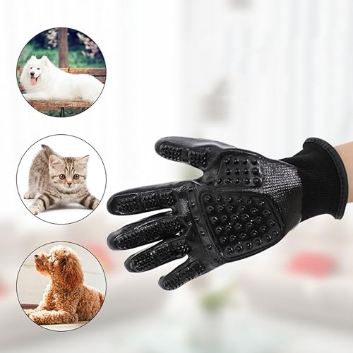 Pet Grooming Glove – Patented Rubber-Massage Shedding Bath & Hair Remover for Dogs, Cats & Livestock – Lightweight, Flexible, Secure Fit (Black) - color: Black