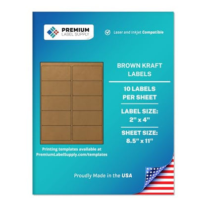 Premium Label Supply Brown Kraft Sticker Labels – 2" x 4" – Laser/Inkjet Compatible – (10 per Sheet), 1000 Sheets – 10,000 Total Adhesive Labels - size: 10000 Labels