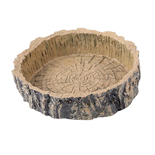 Mipcase Tortoise Hide Gecko Accessories Reptile Supplies Resin Feeding Bowl Natural Tree Stump Shape Reptile Food Storage Container Water Feeder