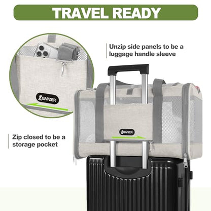 GAPZER Cat Carrier American Airline Approved 18x11x11,Top Opening Pet Cage | Mini Dog Foldable Soft Carrying Bag, Bichon Crate Kennel Breathable Case Hard Bottom, 4-Side-Ventilation See Through Mesh Bag - color: Beige