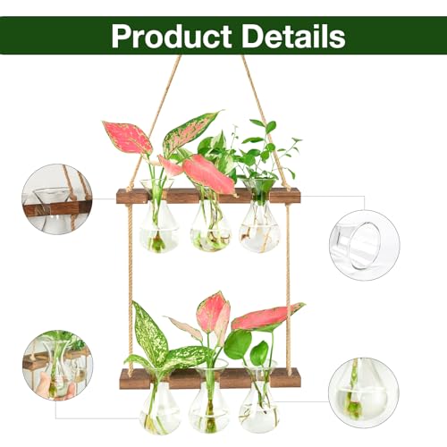 XXXFLOWER Wall Hanging Propagation Station 3 Bulb Vase 2 Tiers Brown | Hanging Plant Holder Wall Hanging Planters for Indoor Plants, Wall Decor for Living Room Office - size: Brown-6 Bulb Vase