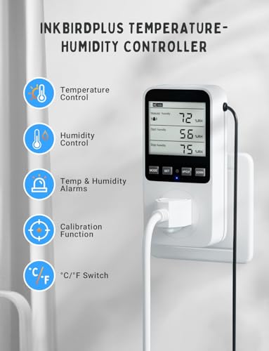 INKBIRDPLUS Temperature and Humidity Controller, Temperature Humidity Alarms, Ideal for Greenhouses, Reptiles, Incubators, Home Brewin