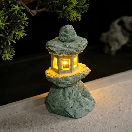 Japanese Pagoda LED Lamp Statue Figurine, Small Pagoda Lantern with Warm LED Light, Zen Garden Decor, Japanese Decor for Home, Desk, Bonsai, Terrarium, Aquarium Ornament - style: Style M