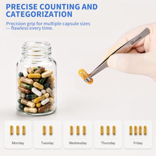 wananfu Round Tip Tweezers Kit(2 Tweezers, 304 Stainless Steel) for Filling Gelatin or Vegan Empty Capsules, and for Picking Pearls, Jewelry, Small Test Tubes