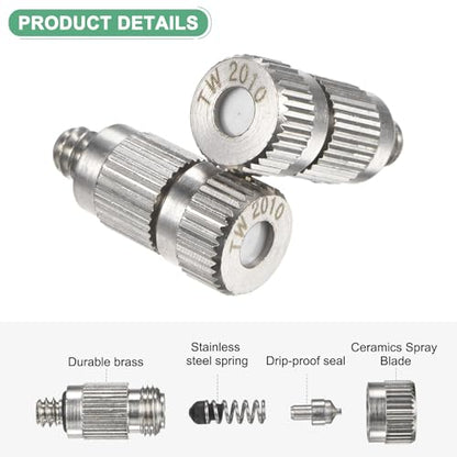 M METERXITY 20-Pack Brass Misting Nozzles, 0.008"/0.2mm Orifice Mister Nozzles Brass, High Pressure Spray Misting Nozzle Head for Outdoor Cooling System/Greenhouse/Landscaping [3/16] - size: 0.2mm