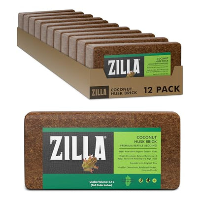 Zilla Coconut Husk Brick 12 Count, Organic Bedding for Reptiles, Made with 100% Coconut Fiber, Ideal for Tropical Habitats and Egg Incubation - size: 12 Count