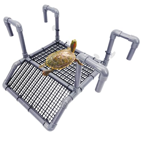 Hanging Turtle Basking Platform for Aquatic Turtles Dock for 18 to 19 Inch Wide Aquarium Tank, Red Ear Tortuga Ramps Accessories, Hanging Aquatic Turtle Basking Area - color: grey
