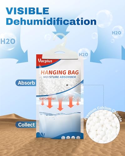 Vacplus Moisture Absorber, 20Pack Hanging, Strong Absorption, Unscented | Closet, Enclosed Spaces, Bathroom, Odor Eliminator, Dehumidifier Bags, 9.8 OZ - size: 20 pack