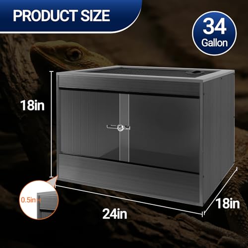 34 Gallon Reptile Enclosure, 24x18x18 Composite Wood & Plastic Reptile Terrarium, 24" Wide Lightweight Eco Reptile Habitat Lounge for Crested Leopard Gecko Lizard Snake Tortoise