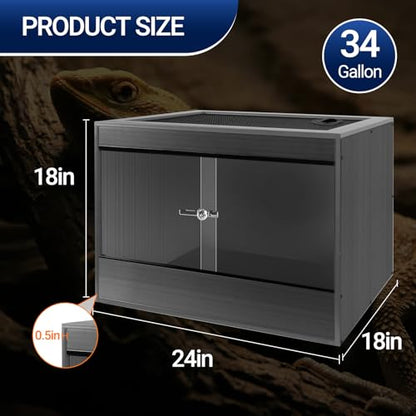 34 Gallon Reptile Enclosure, 24x18x18 Composite Wood & Plastic Reptile Terrarium, 24" Wide Lightweight Eco Reptile Habitat Lounge for Crested Leopard Gecko Lizard Snake Tortoise