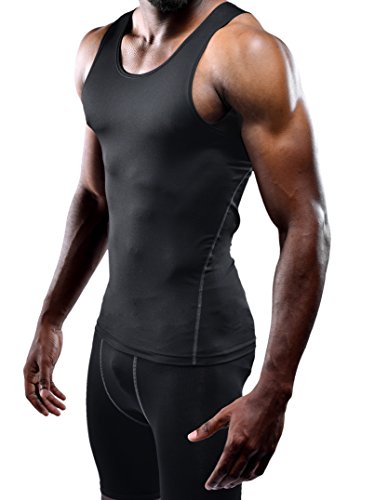 NELEUS Men's 3 Pack Athletic Compression Under Base Layer Sport Tank Top - color: 01# 3 Pack:black, size: XX-Large