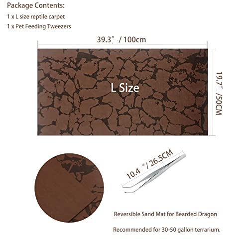 Tfwadmx Reptile Carpet Sand Mat for Bearded Dragon Terrarium Substrate Liner Brown Reversible Lizard Bedding Mats for Cage Leopard Gecko Tortoise Turtle Snake Chameleon with Tweezer 20"x 39"(2 Pcs) - size: L:19.7"x39.3"(2Pcs)