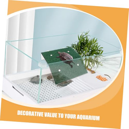 HANABASS 2pcs Plastic Turtle Basking Platform Cup Realistic Grass Terrarium Accessory for Reptiles Aquatic Pets and Turtles and Easy to Clean