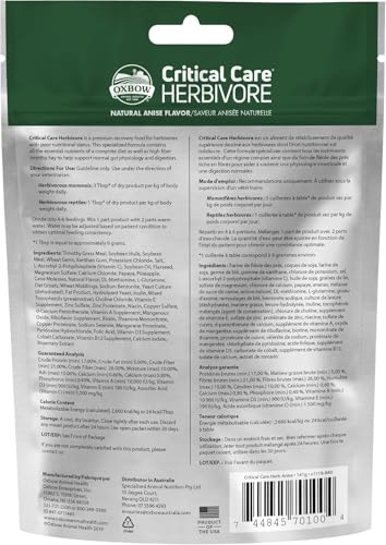 Oxbow Critical Care Herbivore Small Pet Formula, Anise, 454g, Pack of 2 | Recovery feeding support, high-fiber timothy hay, for rabbits & guinea pigs, vet recommended emergency nutrition