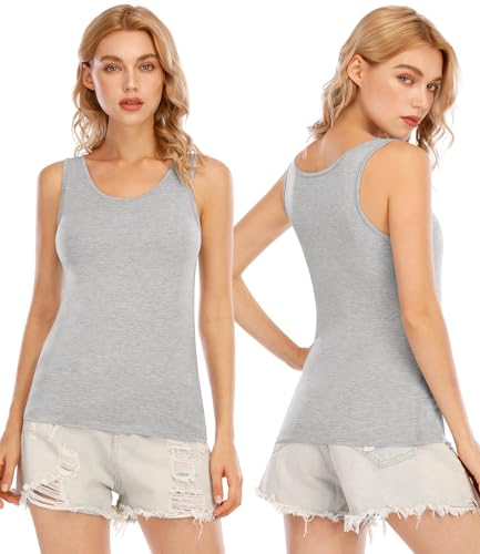 AMVELOP Tank Tops for Women Built in Bra Cotton Shelf Bra Tanks Layering Undershirts 2-3 Pack - color: 3 Pack-black Dark Gray Lightgray, size: XX-Large