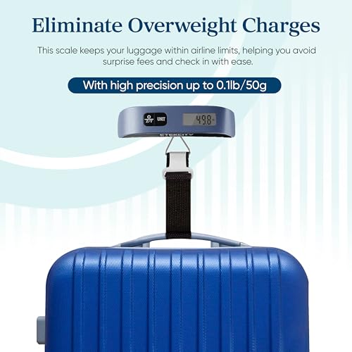 Etekcity Luggage Scale, Digital Suitcase Weight Scale for Travel, 110 lb | Travel Essentials, Air Travel, Suitcase, Hanging Hook, Rubber Grip, Battery Included, Easy-to-Read Display - color: Bright Blue