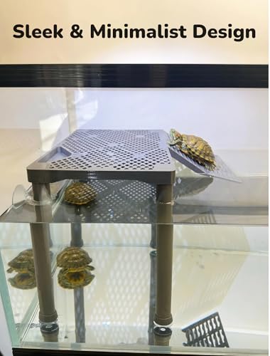 Large Wide Turtle Basking Platform with Built-in Food Tray, Zero Zip-Tied, Non-Slip Ramp, Resting Turtles Dock, for 50–120 Gallon Aquariums(14-in Width) Spacious Multi-Turtle Tank Accessories - size: 12.6 × 8.6 inch