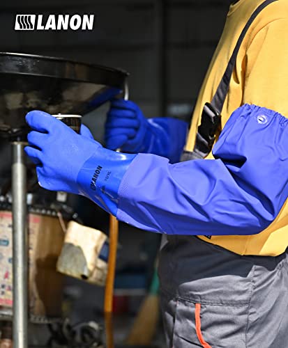 LANON 26" Elbow Length PVC Chemical Resistant Glove,Waterproof,Blue,Large | Waterproof,Long Sleeve Work Gloves,Cotton Liner(Excluding Sleeves),Non-Slip Grip,Heavy-Duty,Acid,Alkali & Oil Protection - size: Large (Pack of 1)
