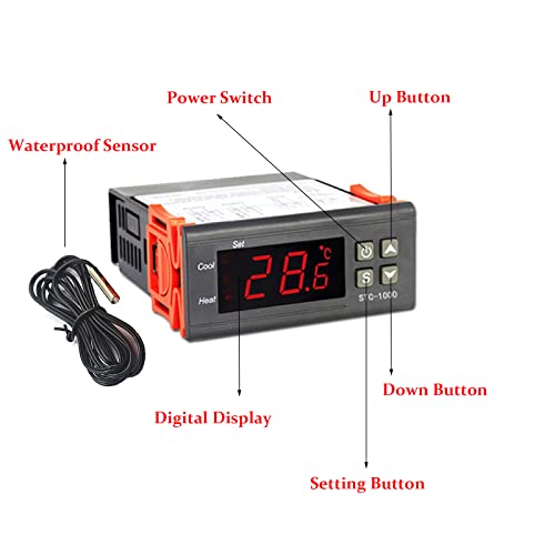 STC-1000 Digital Temperature Controller AC 10A 110V-220V (2 Pack) | Digital LED Temperature Controller Heating Cooling Centigrade Thermostat 2 Relays Output with NTC Sensor Probe