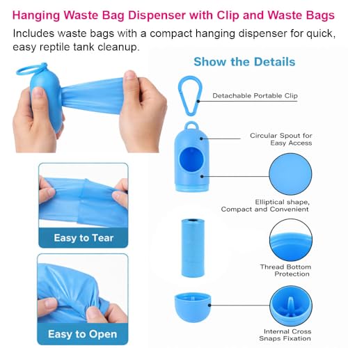 Reptile Sand Scoop Cleaning Kit for Bearded Dragon & Leopard Gecko Tank Accessories – Reptile Sand Sifter, Reptile Litter Scoop, Mini Brush & Dustpan, Hanging Waste Bag Dispenser