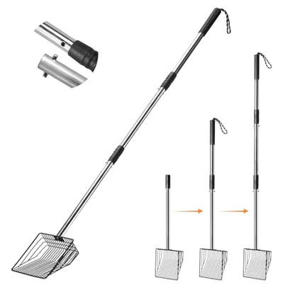 Cat Litter Scoop 43 inch Metal Litter Scooper with Stainless Steel Long Handle, Upgraded Large Kitty Box Scooper Heavy Duty Deep Shovel for Fast Sifting, Dog Waste Scooops for Outside Pet Poop