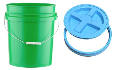 5 Gallon Food Grade Plastic Bucket with Air Tight Screw on Lid Made in USA Container (Green Bucket with Aqua Lid) - color: Green Bucket With Aqua Lid