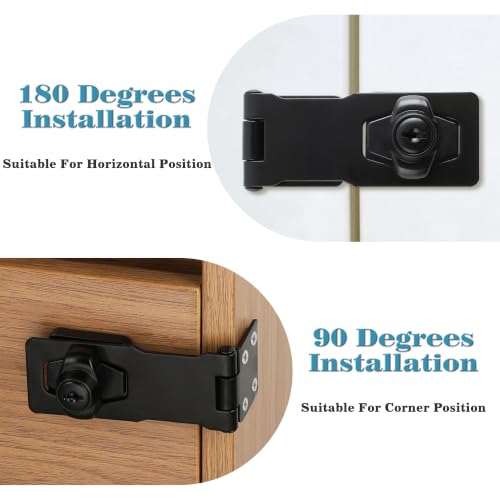 Alise Keyed Hasp Lock,4 Inch Safety Packlock Clasp Hasps Latch,Black Door Hinge Lock with Keys Keyed Locking Hasps for Cabinet,Closet,Drawer, Barn,Fence,Garage Doors | Heavy Duty Hasp Lock ,Attic Door Latch,Black Door Lock with Keys for Storage Cabinet,Cl