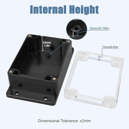 Project Box IP65 Waterproof ABS Plastic Electrical Junction Box with Clear Cover Enclosure with Fixed Ear, Black 4.5"x 3.5"x 2.1"(115x90x55mm)(Pack of 1) - color: 1 pack, size: 4.5"x 3.5"x 2.1"