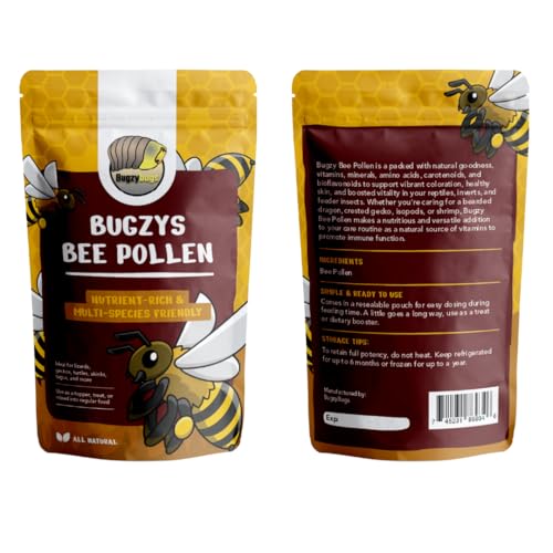 BugzyBugs Bee Pollen All-Natural Nutrient-Rich Supplement for Bearded Dragons, Reptiles, Isopods & Amphibians Mineral & Vitamin Booster