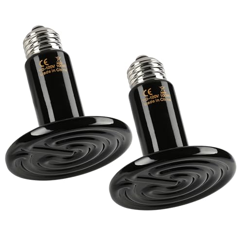 Reptile Heat Lamp 100W Ceramic Heat Emitter, No Light Emitting Heat Bulbs for Amphibian Pet Brooder Coop Incubating Chicken, Lizard Bearded Dragon Turtle Snake Terrarium, 2 Pack - color: 2 Pcs (Black), size: 100 Watts