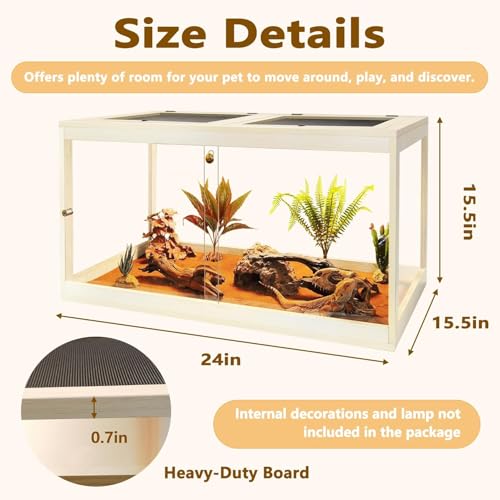 Bearded Dragon Tank, 30 Gallon Reptile Tank with Metal Mesh Roof and Front Sliding Door, Lizard Tank,Spacious Reptile Enclosure for Snakes, Oak - color: Oak, size: 27 Gallons